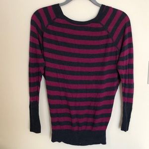 Wearing Your Heart on Your Sleeve Magenta Striped Sweater Gold Buttons Size XS